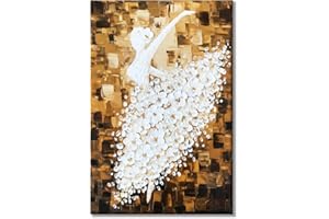 Paimuni Ballet Girl Oil Painting Dancer in Floral Dress 3D Texture Palette Knife Hand Painted Abstract Canvas Modern Home Decor Wall Art Picture Ready to Hang 24x36 Inch