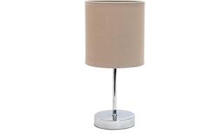 Simple Designs LT2007-GRY Chrome Mini Basic Stick Table Lamp with Fabric Shade, Gray
