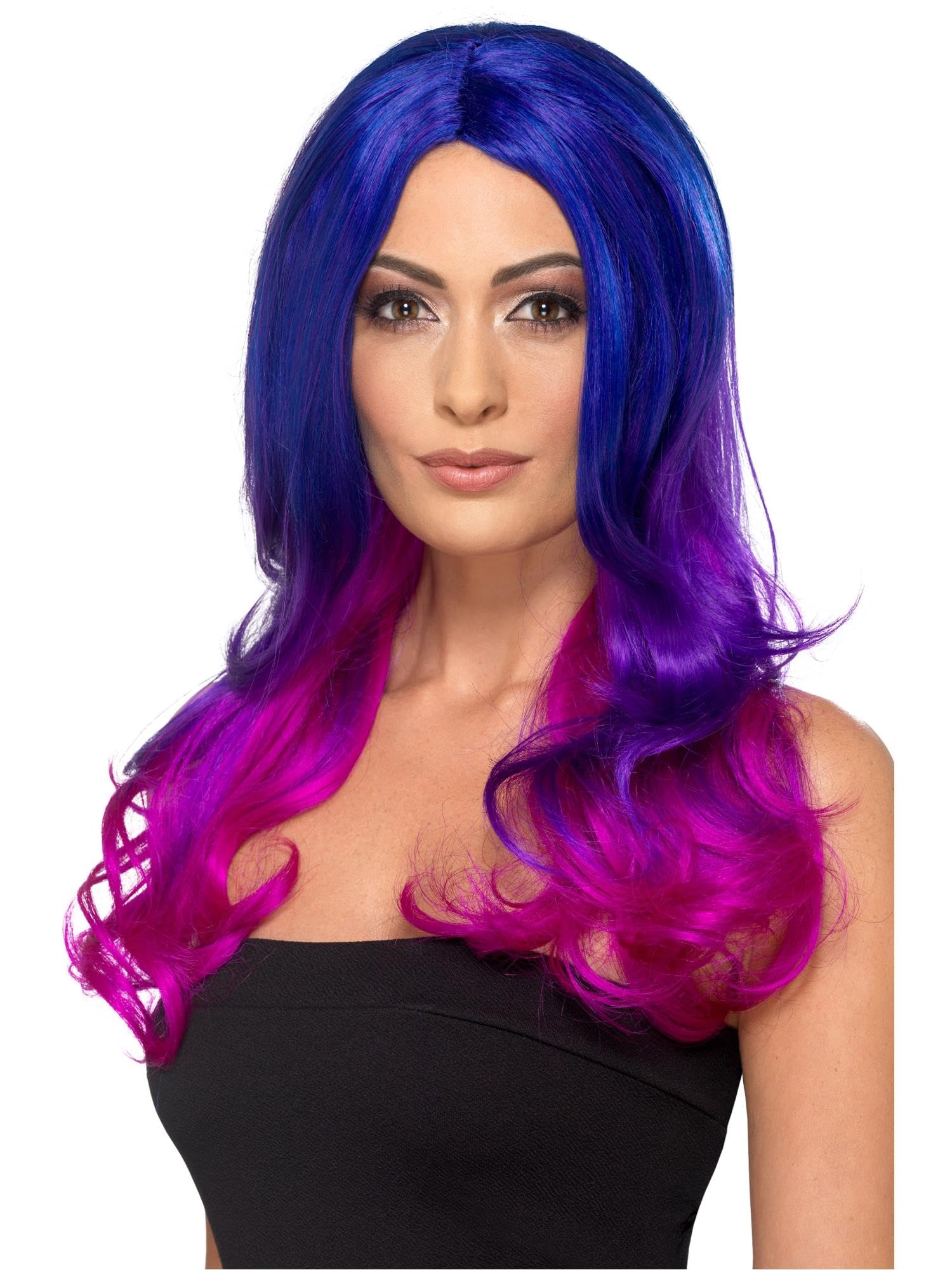 Smiffys Fashion Ombre Wig, Wavy, Long, Blue & Pink Heat Resistant/ Styleable, Ladies Glamour Wigs Fancy Dress, Festival & Carnival Dress Up Wigs