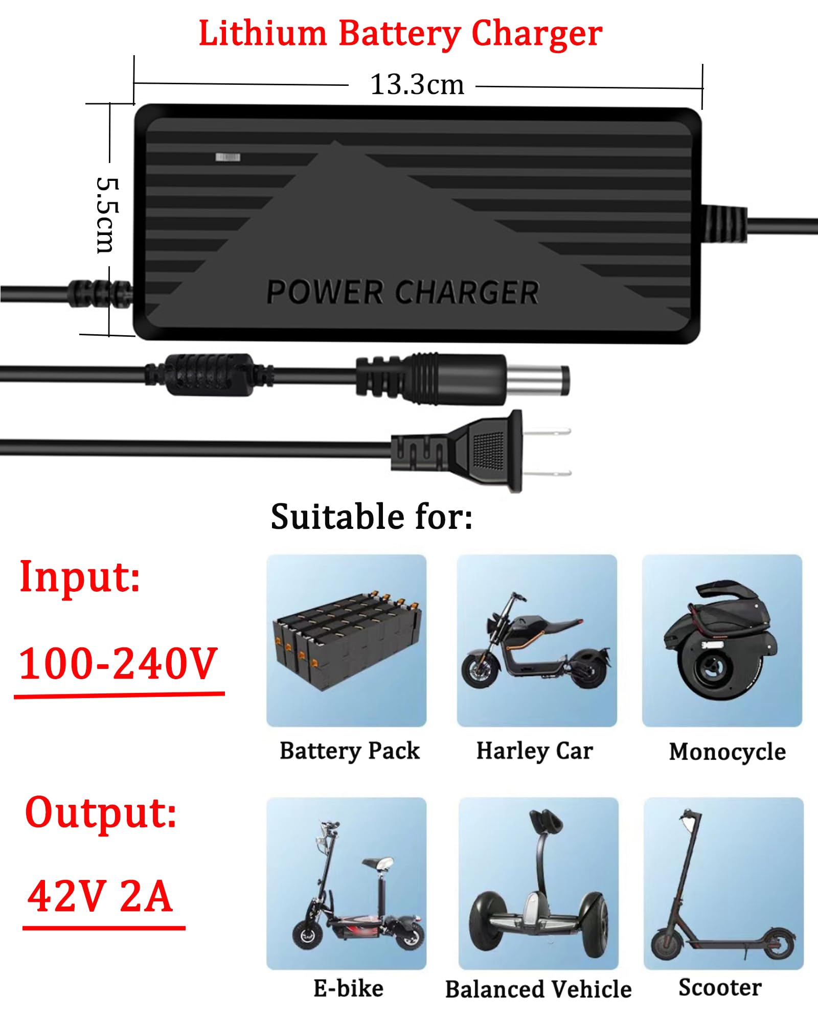 42V 2A Electric Scooter Fast Charger(4 Plugs) for Jetson, Razor, Swagtron, Bird, Gotrax, Segway for 36V Pocket Mod, Lithium Battery Universal Replacement Charger