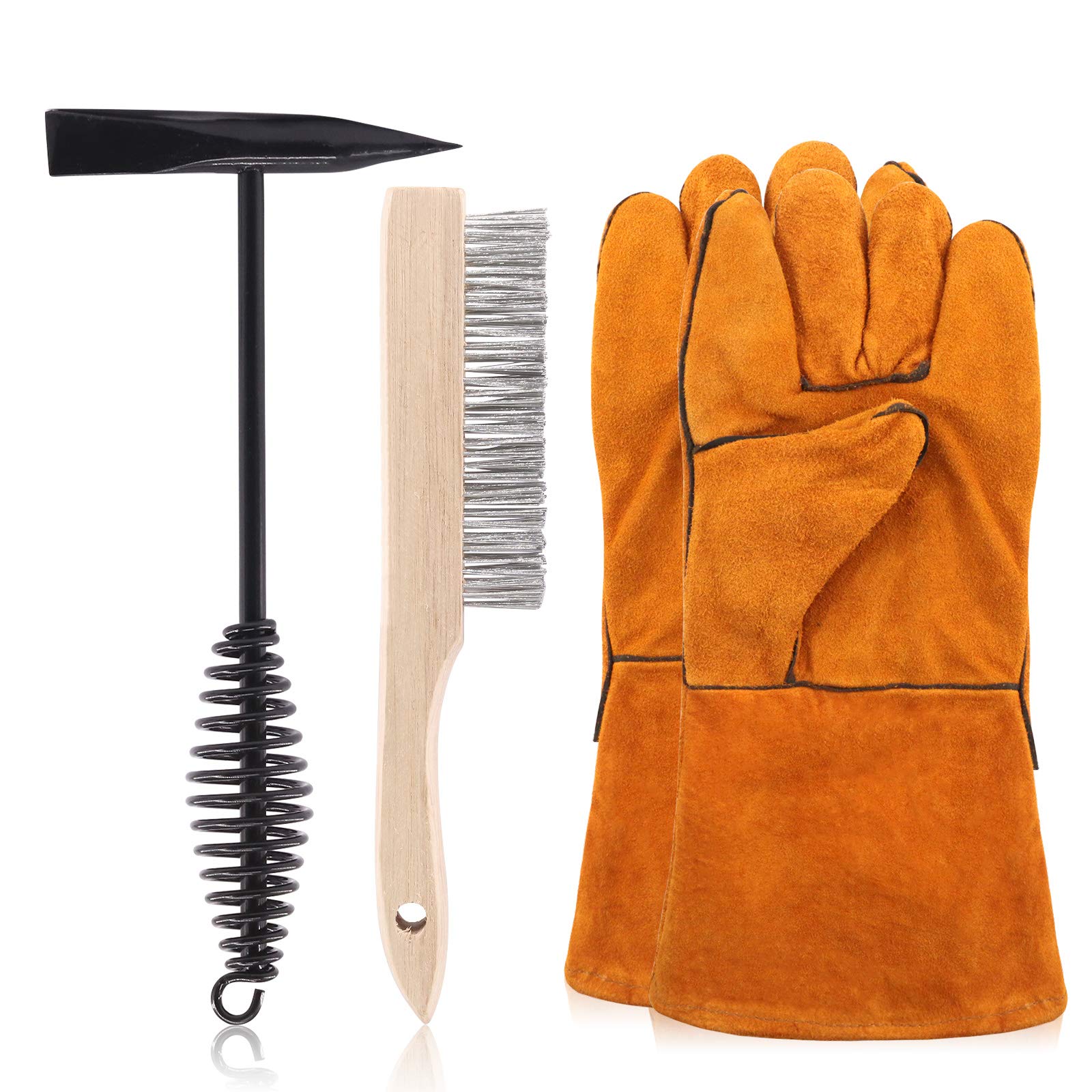 Swpeet 4pcs 10" Slag Remover Hammer with Welding Gloves 10" Steel Spring Handle for Slag Cleaning and Removal