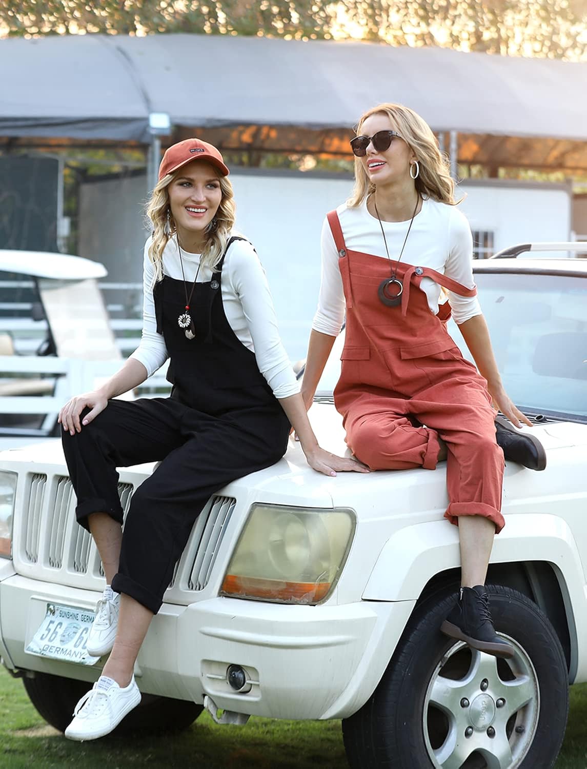 YESNO Women Long Casual Loose Bib Pants Overalls Baggy Rompers Jumpsuits with Pockets PV9: Clothing