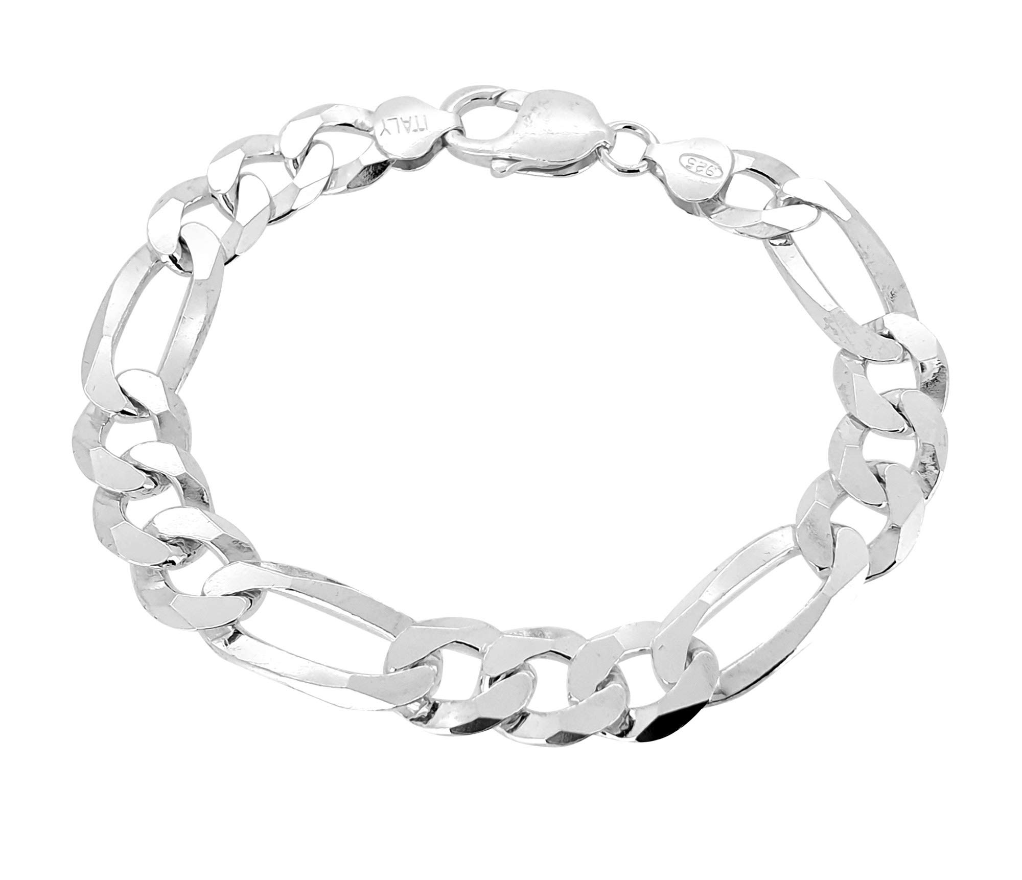 TreasureBay Mens 10mm Solid 925 Sterling Silver Figaro Chain Bracelet Made in Italy (19.5)
