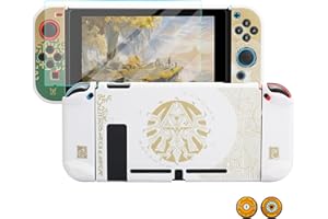HYPERCASE White of Zelda Switch OLED Dockable Case for Console & Joycon, Anti-Scratch Switch OLED Protective Cover Skin with Screen Protector & 2 Thumb Caps - Tears of The Kingdom Hardshell Design