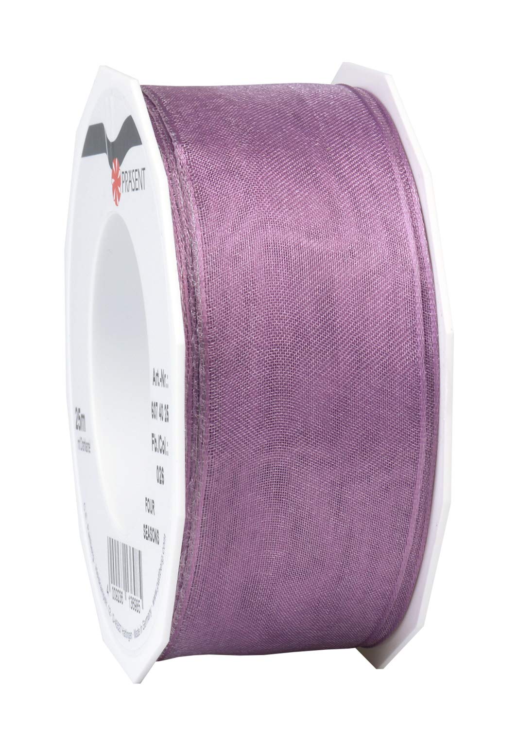 Präsent - Four Seasons Organza Wired Edge Ribbon Frosty Violet 40 mm Width, 25 m Length