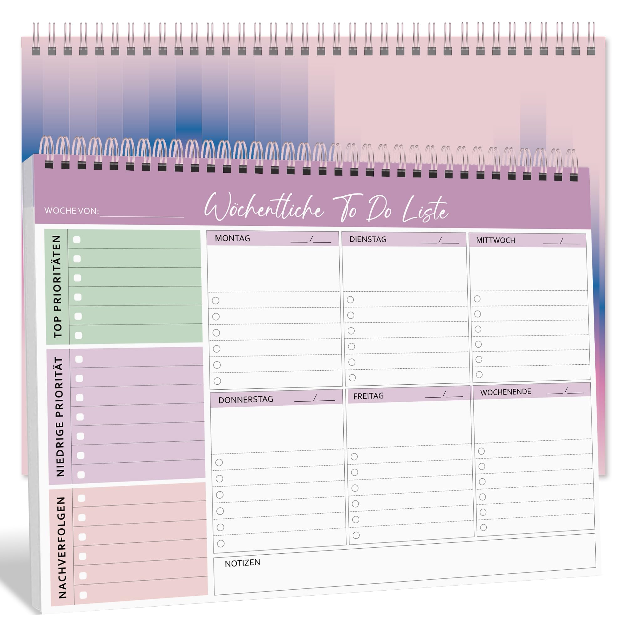 BIROYAL Undated Weekly Planner A4 Weekly Diary with To-Do List, Large Note Field, 52 Sheets Diary in German Ring Binder with Hard Cover Colourful Mosaics