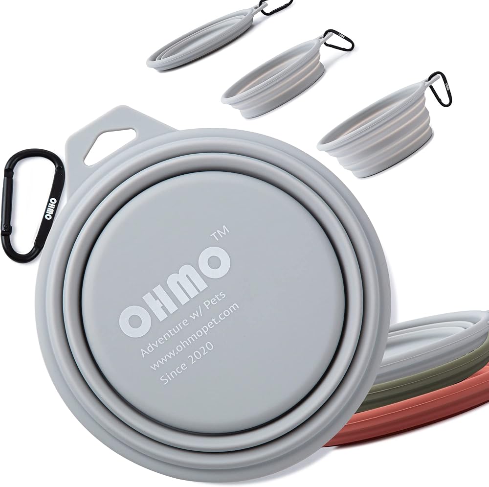 OHMO Collapsible Large Dog Bowl 800ml Carabiner Foldable Silicone Bowl