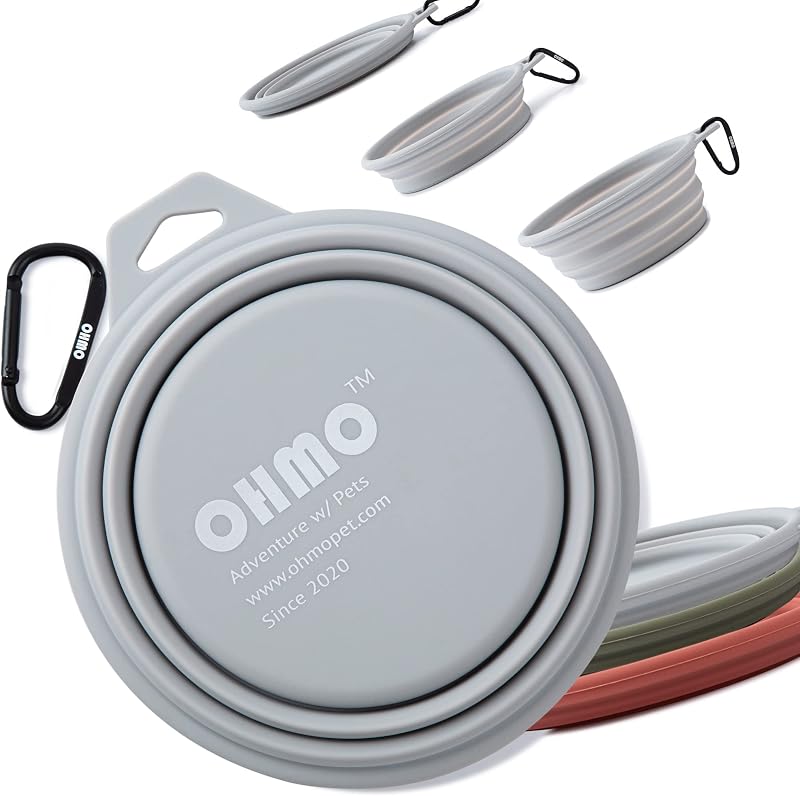 OHMO Collapsible Large Dog Bowl 800ml Carabiner Foldable Silicone Bowl