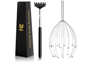 TIPKON Head Massager 20 Fingers Scalp Massager Head Scratcher, Back Massage Back Scratcher, Stocking Stuffers for Scalp and Body Massage (Silvery)