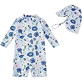 UPF 50+ Baby Girl Swimsuit Set, Recyclable Material & Sun Hat, Full Zip for Easy Dressing Toddler Girls 3-36 Months