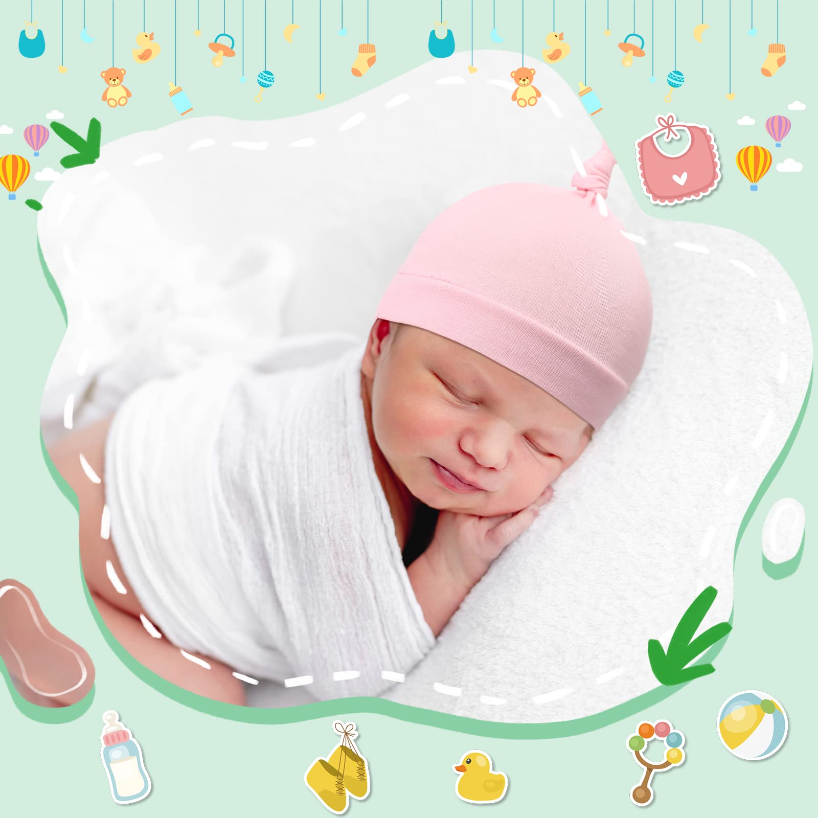 Bonuci 30 Pack Newborn Baby Hats Bulk Knot Beanie Hats Soft for Infant Baby Boys Girls Caps 0-6 Months, Multicolored