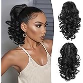 12 Inch Black Ponytail Extension - Soft Wavy Pony Tails Hair Extensions, Claw Clip Ponytail Extension, Natural Short Hair Extensions Ponytail, Synthetic Hair Pieces for Women (Color: Black)