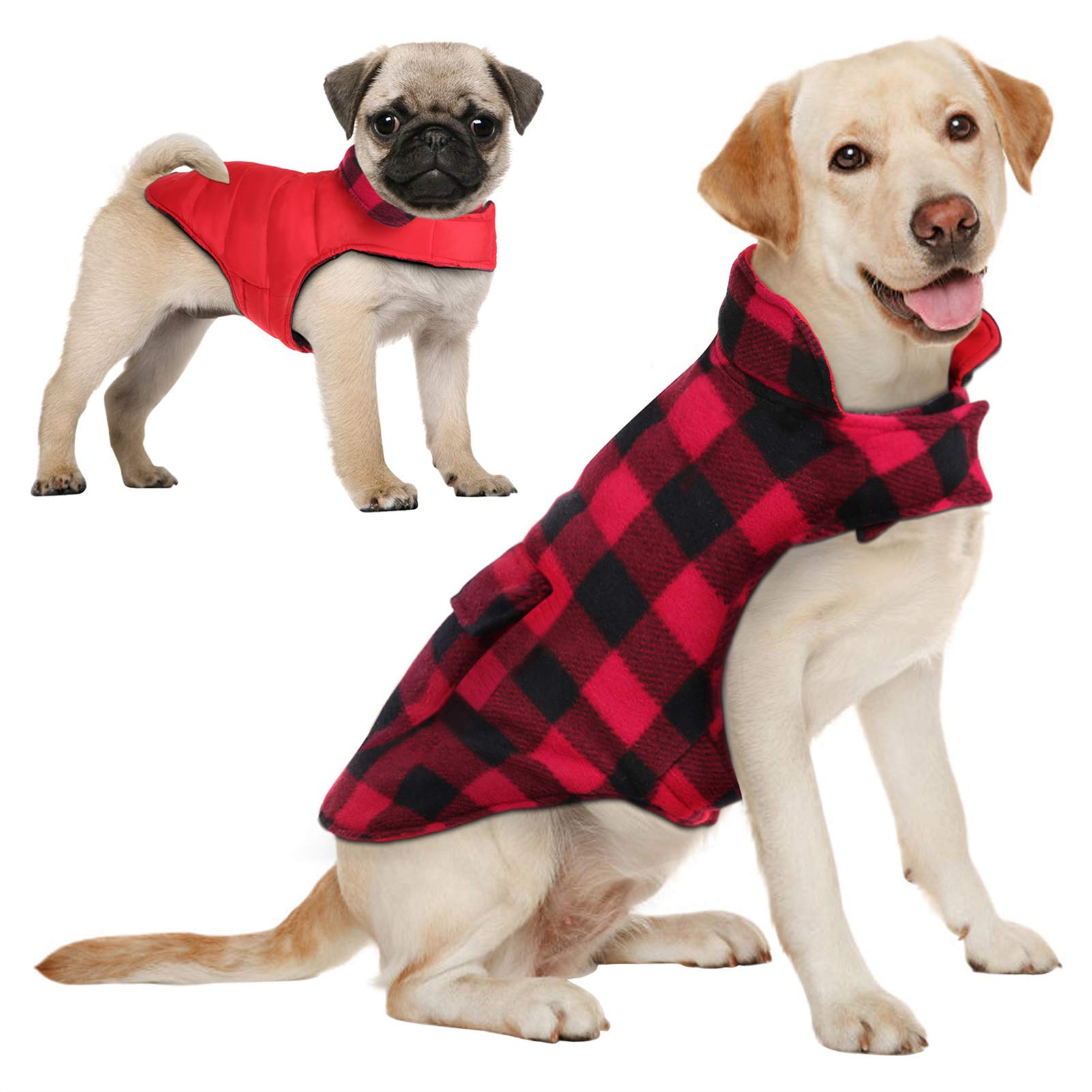 AOFITEE Dog Jacket Plaid Dog Winter Coat, Warm Dog Puffer Jacket, Large Dog Sweater, Reversible Dog Cold Weather Coat for Large Dogs, Waterproof Dog Winter Jacket for Small Medium and Large Dogs, XL