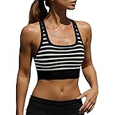 Aoysky Womens Racerback Ribbed Sports Bras Seamless Low Impact Scoop Neck Yoga Striped Cami Longline Bras