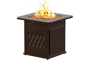 East Oak 28" Outdoor Propane Fire Pit Table | 50,000 BTU Gas Fire Pit Table for Outside with Magnetic Lid | Storage Basket & Lava Rocks | CSA Certified for Patio, Garden & Backyard | Brown