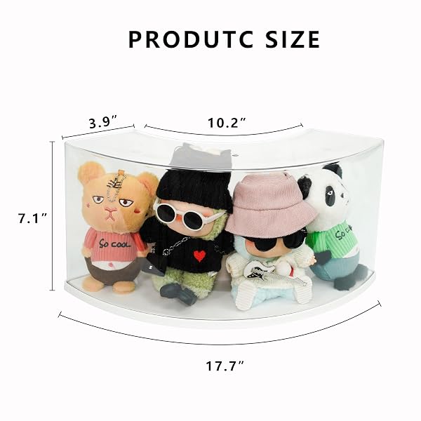 TREAYES ARC-SHAPED CLEAR DOLL DISPLAY CASE COMPATIBLE WITH LABUBU – CURVED CORNER STACKABLE ORGANIZER FOR 7 INCH COLLECTIBLES, DUST-PROOF TOY STORAGE BOX WITH TOP SHELF | NO ASSEMBLY NEEDED