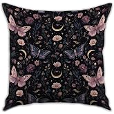 Luna Moth Throw Pillow Cover with Moon&amp;Floral Design, Vintage Dark Mystic Pillowcase Art Print Decor, Indoor Cushion Case for Sofa Couch Bed Living Room Bedroom Home (Pink-Luna Moth, 18x18inche)