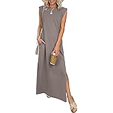 ANRABESS Women Summer Casual Sleeveless Maxi Dress 2026 Crewneck Loose Split Wrinkle-Free Beach Travel Vacation Long Sundress