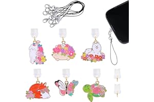 WEWAYSMILE 6 Pcs Type-C Dust Plug Charm Cute Cell Phone Charms Mobile Dustproof Plugs with Pendants for Most Type-C Cell Phone(Flower and Animal)
