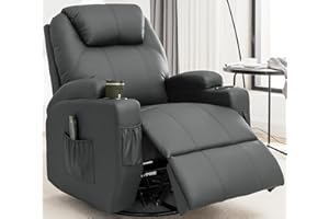 Korser Recliner Chair, Rocking Chair with Massage and Heat, 360° Swivel Recliner Chairs for Adults, Manual Rocker Recliner Ch