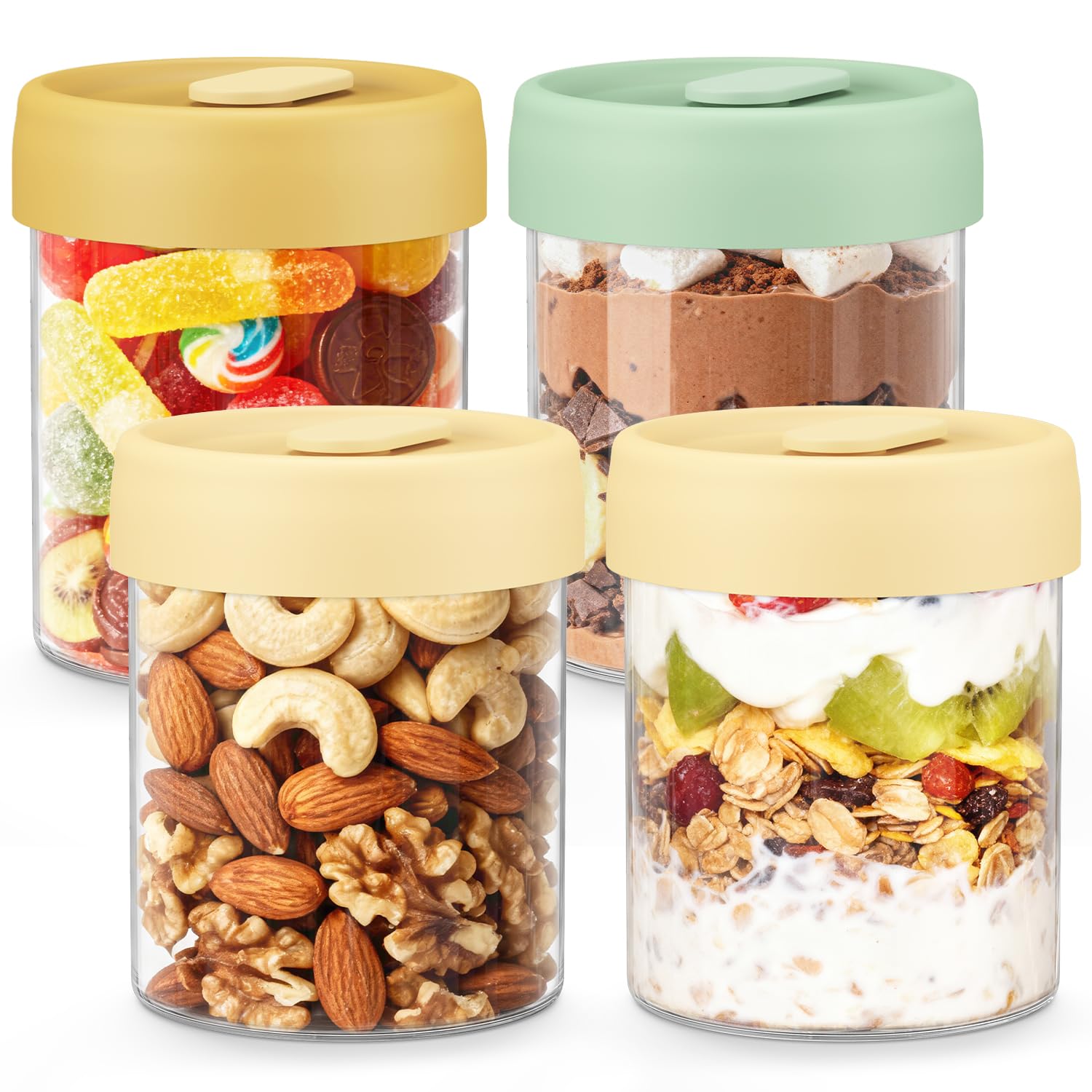 Photo 1 of Hotbird 4-Pack Overnight Oats Containers with Lids, 14oz Glass Mason Jars for Overnight Oats Salad Yogurt Sugar Snacks Spices, BPA-Free