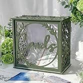 OurWarm Green Wedding Card Box for Receptions, PVC Gift Card Box for Wedding with Acrylic Windows, Envelope Money Gift Box for Anniversary Bridal Baby Showers Graduation Birthday Party
