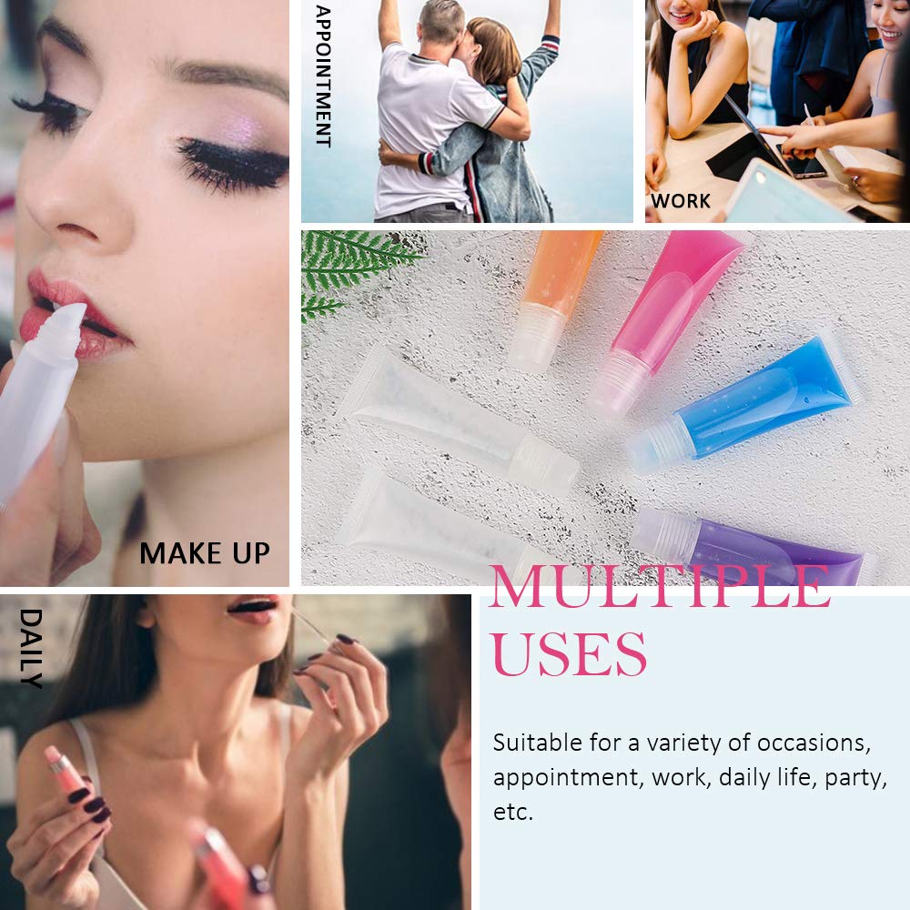 50PCS Lip Gloss Tubes 10ml Clear Empty Lip Balm Containers Refillable Soft Cosmetic Squeeze Tubes for DIY Lip Gloss Base Glitter Pigment Powder with Free Syringe + Tag Labels Stickers by AMORIX : Beauty