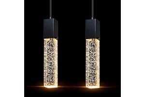 SEENMING HOUSE Mini Integrated Hanging Crystal Kitchen Island Modern Concise Pendant Ceiling Light Fixture,for Kitchen Island Dining Room Bedroom Hallway,UL Listed (Black, 2 Pack)