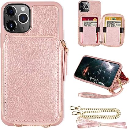 Amazon Zve Iphone11 Pro Max適応ケース 6 5インチ 財布付きケース 背面カード収納 カード お札入れ Icカード アイフォン11 Pro Maxケース ショルダーケース 完全保護 高級レザーケース 落下防止 ショルダーチェーン ストラップ付き アイフォン11 Pro Maxケース 6 5