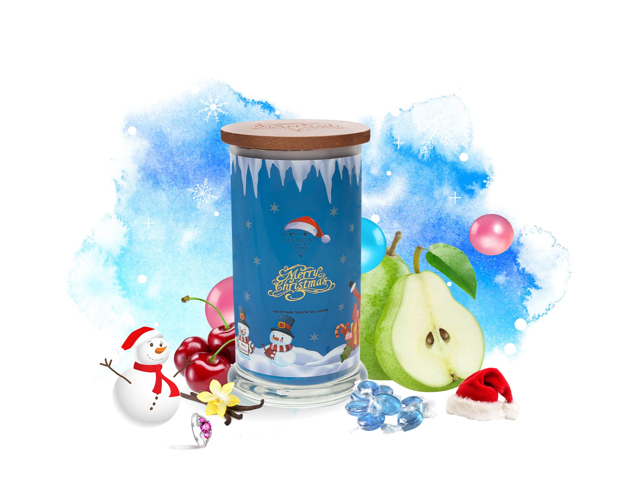 Diamond Empire Merry Christmas Candle with Surprise Jewellery Inside (Jewelry Valued up to £2,500), Highly Scented Candles Gifts Set for Women's Anniversary, Birthday, Wedding| 2 Wicks (Ring L/M)