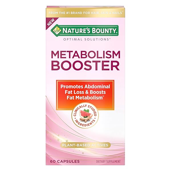 NATURE’S BOUNTY OPTIMAL SOLUTIONS METABOLISM BOOSTER SUPPLEMENT, BOOSTS FAT METABOLISM, PROMOTES ABDOMINAL FAT LOSS, WITH CITRUS EXTRACTS AND BLACK GINGER, 60 CAPSULES