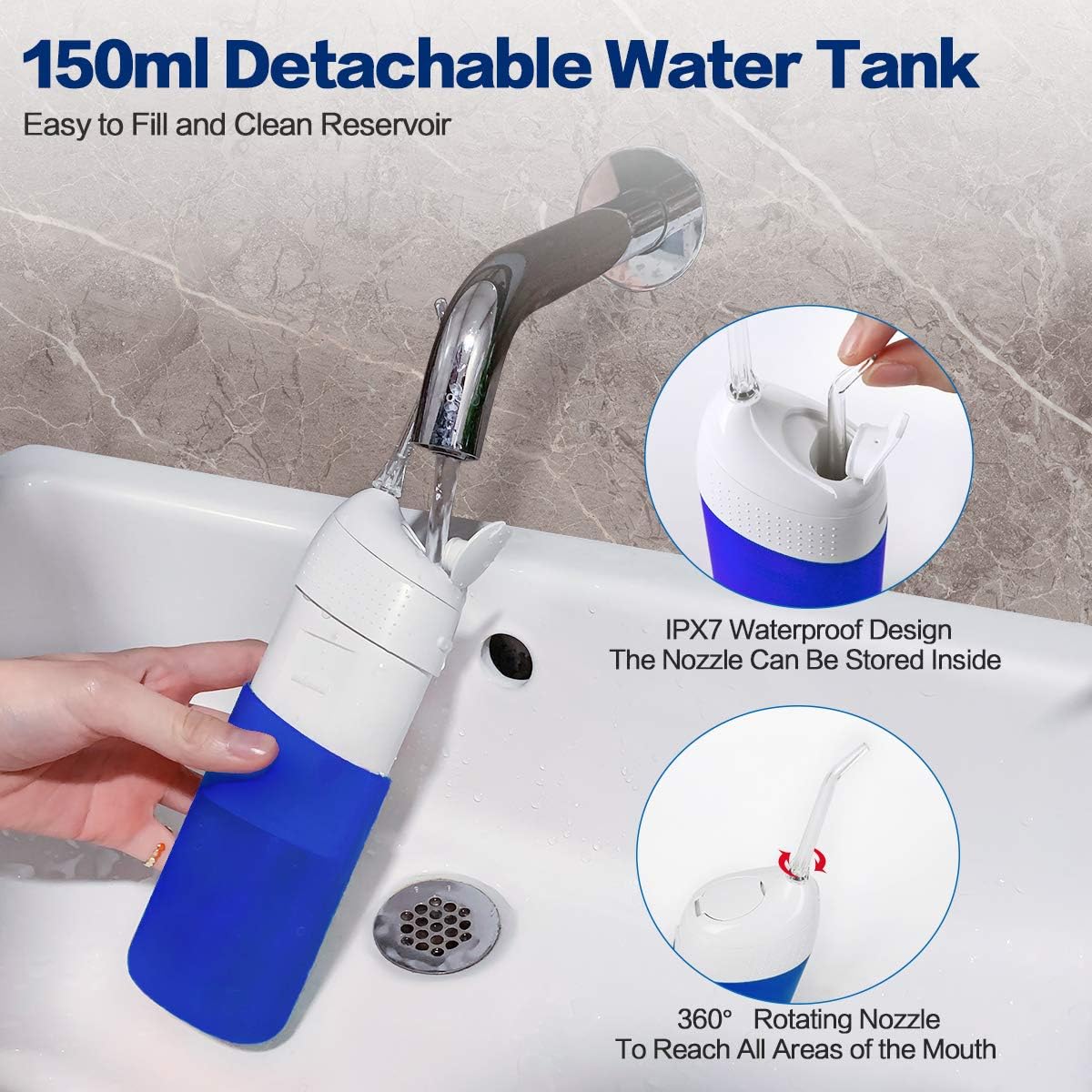 Water Flosser, Portable Oral Irrigator Cordless Teeth Cleaner, Ipx7 Waterproof Power Dental Flossers Professional Care for Home & Travel - 2020 Newest (Klein Blue): Health & Personal Care