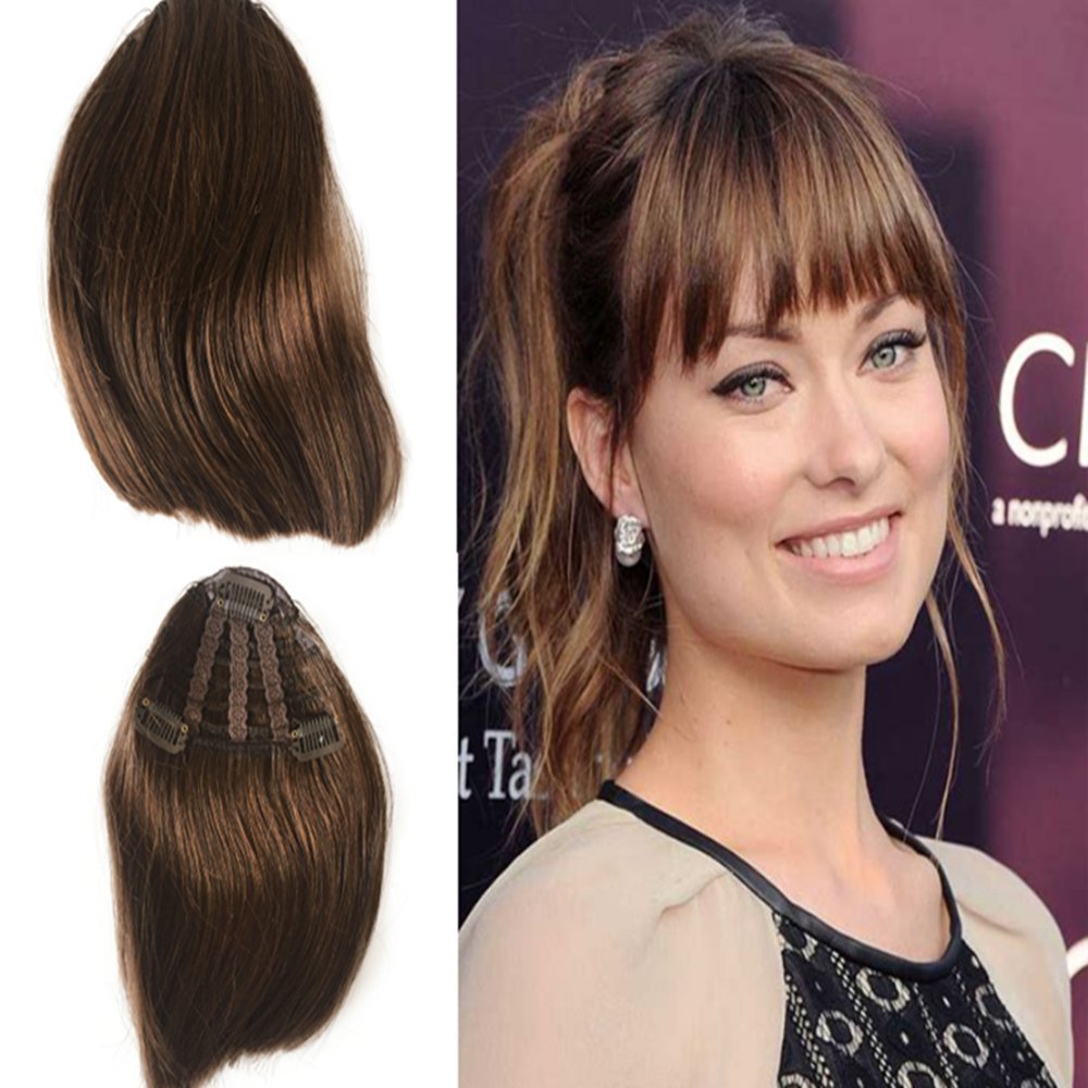 Silmei 4 Mid Brown Without Temples Clip In Bangs Hair Extensions