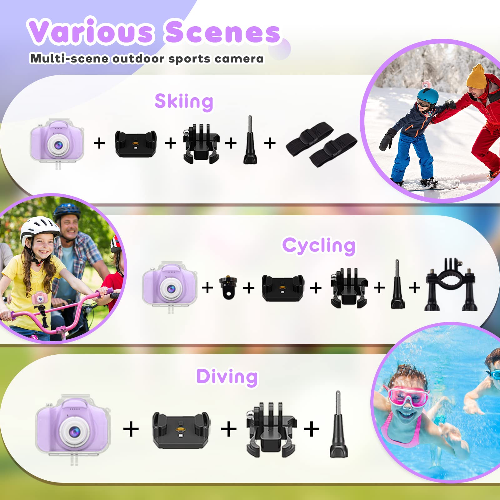 Yoophane Gifts for 6 7 8 9 10 Year Old Girls Kids Waterproof Camera Christmas Birthday Gifts Toys for Girls Age 3-12 1080P Digital Toddler Camera with 32GB SD Card (Purple)