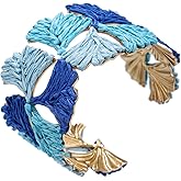 RUOFFETA Women's Raffia Cuff Bracelet with Ginkgo Leaf, Handmade Summer Beach Jewelry, Vibrant Gradient Colors, Adjustable Open Cuff Design