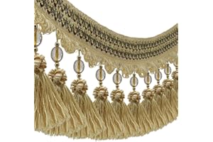 3yards Pom Pom Curtain Fringe Trim Beads Ball Tassel Trimming Sewing Ribbon Upholstery Fabric (Gold)