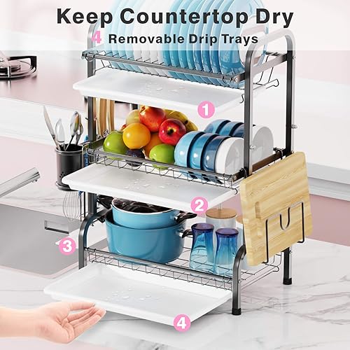 GSlife Dish Drying Rack, Stainless Steel Tier Dish Rack with