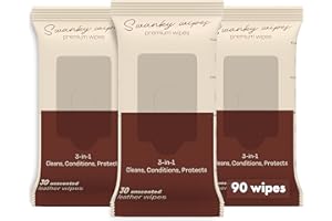 SWANKY WIPES Swanky Leather Wipes - Leather Cleaner and Conditioner for Purses, Shoes, Furniture Polish & Car Seats, Prevents Fading & Cracking, Restores Softness & Shine - Soft Wipes, 90 Count