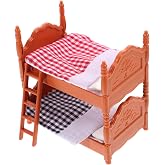 DOITOOL Wooden Doll Bunk Bed, Doll House Furniture Dollhouse Decoration Accessories Simulation Dollhouse Miniature Bunk Bed DIY Dolls Beds with Ladder