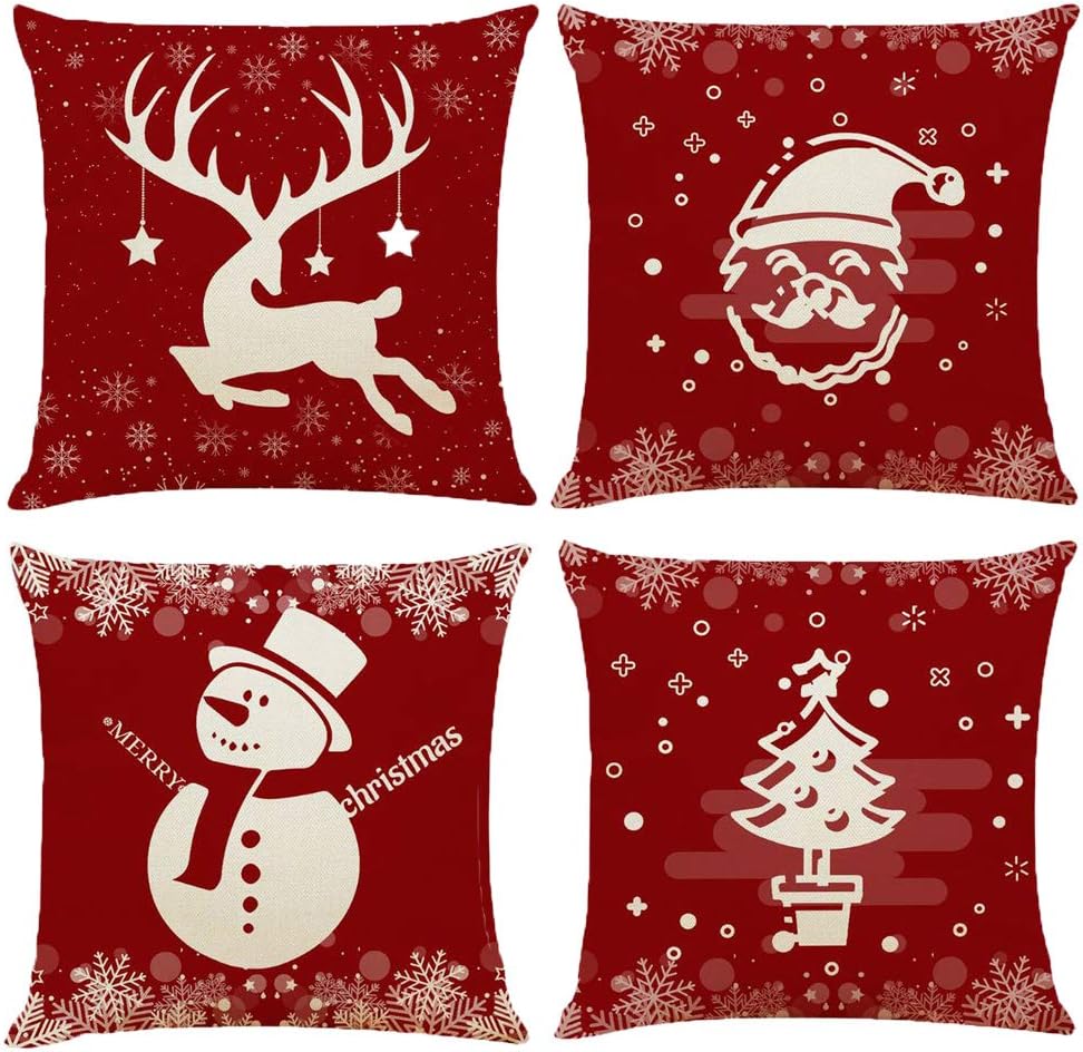 BCKAKQA Christmas Throw Pillow Case 18X18 inch Red Cushion Covers 45cm x 45cm Soft Polyester Square throw pillow covers Home Decor for Living Room Sofa Couch Set of 4