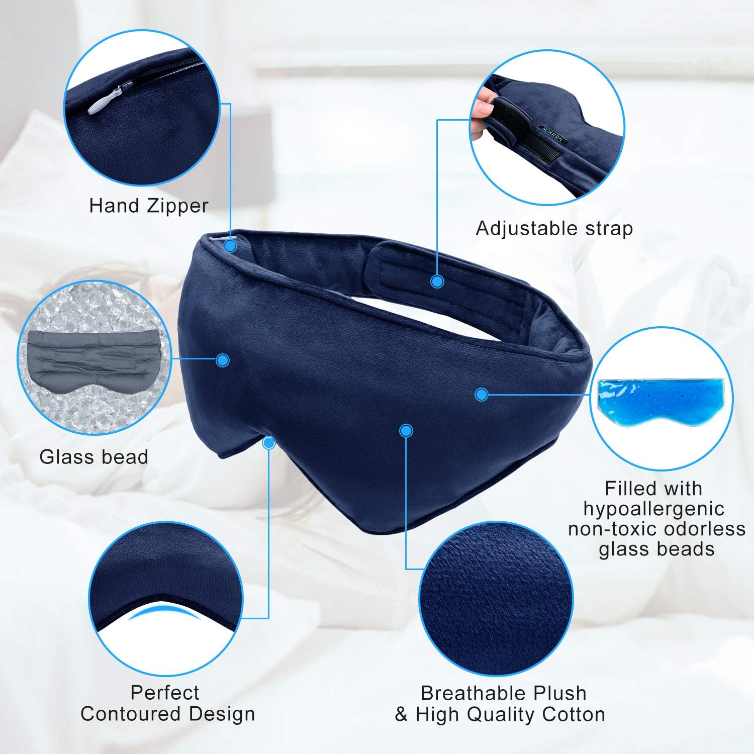 CHHKON Weighted Eye Mask, Sleep Mask for Women Man with Adjustable Strap (Navy): Health & Personal Care