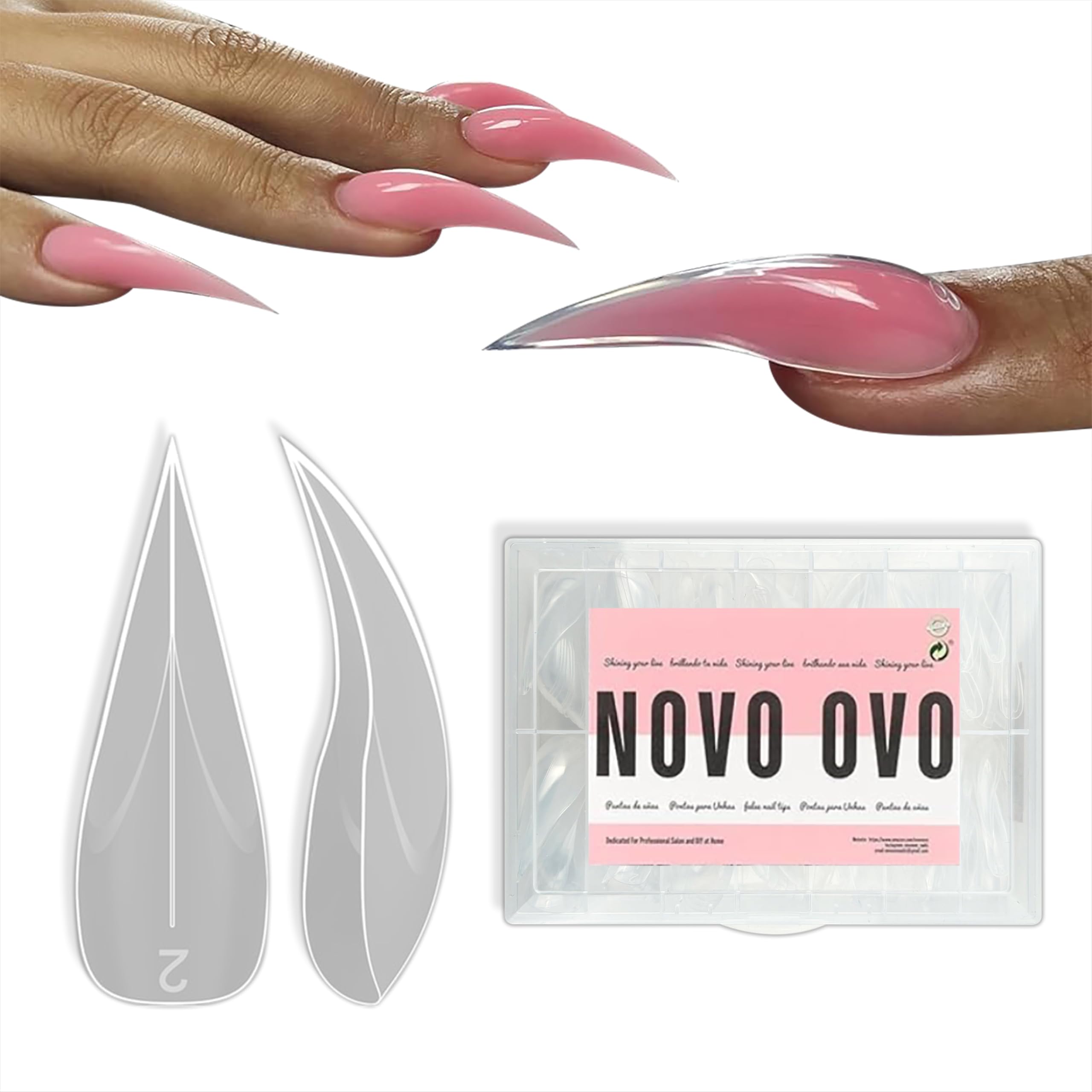 NOVO OVO Halloween Curved Stiletto Nail Dual Forms for Poly Gel Extension of 3D Eagle Claw, XL XXL Hawk Curve Sculptural Acrylic Nails, Reusable Full Cover Molds Nail Art Design 280 Pcs 14 sizes