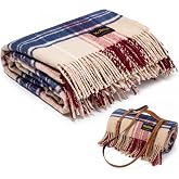 100% Wool Throw Blanket with Tassel Fringe Soft Temperature-Regulating | Breathable for Year-Round Comfort for Couch Bed Camping Travel Outdoor Adventures Features Detachable PU Carry Strap