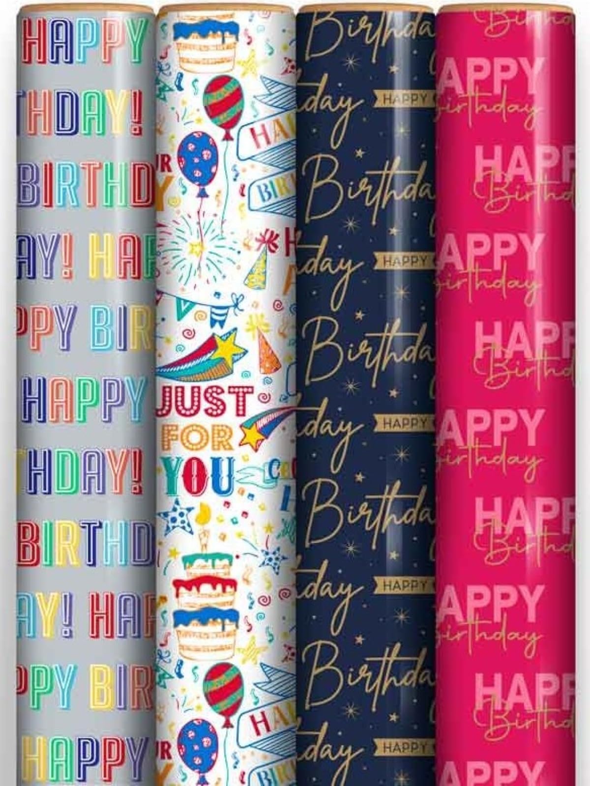 12m Birthday Gift Wrapping Paper - 4x3m Roll's - Mixed Male, Female, Unisex
