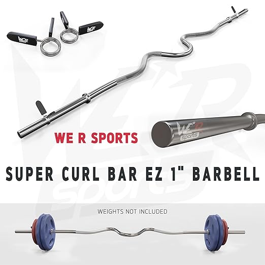 We R Sports® Super Curl Bar Weight Lifting With Spring Collars Home Gym