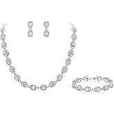 EVER FAITH Women's Gorgeous CZ Luxury Bridal Oval Shaped Necklace Earrings Bracelet Set Silver-Tone
