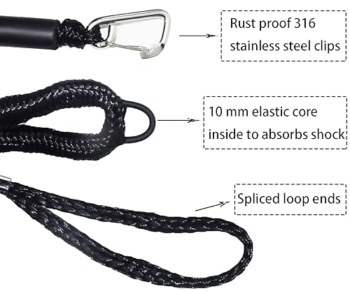 DockMoor Bungee Boat Dock Lines 4 Feet & Stretchable Mooring Rope Dock Ties Bungee Cords For Boat Blue 2-Pack