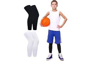 Roadbox Kids Long Leg Sleeve, 2 Pairs Non-Slip Protection Knee Compression Leg Sleeves for Youth Boy Girl Basketball Football