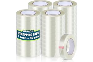 Treela 40 Rolls 1 Inch x 60 Yards Filament Strapping Tape 5.5 Mil Transparent Reinforced Fiberglass Heavy Duty Packing Shipping Tape for Sealing Binding Fixing
