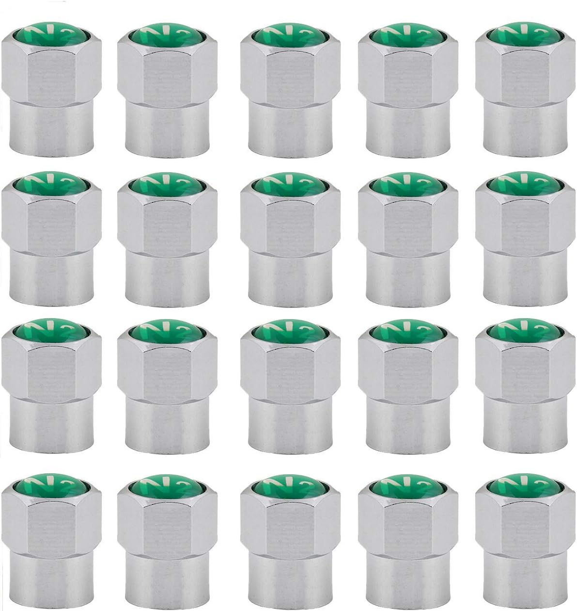 GODESON 20 Pack Chrome Plated Brass Tire Valve Stem Caps with N2 Nitrogen Logo